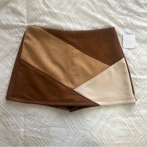 NWT altar’d state colorblock suede Mini Skort in Brown and Cream
